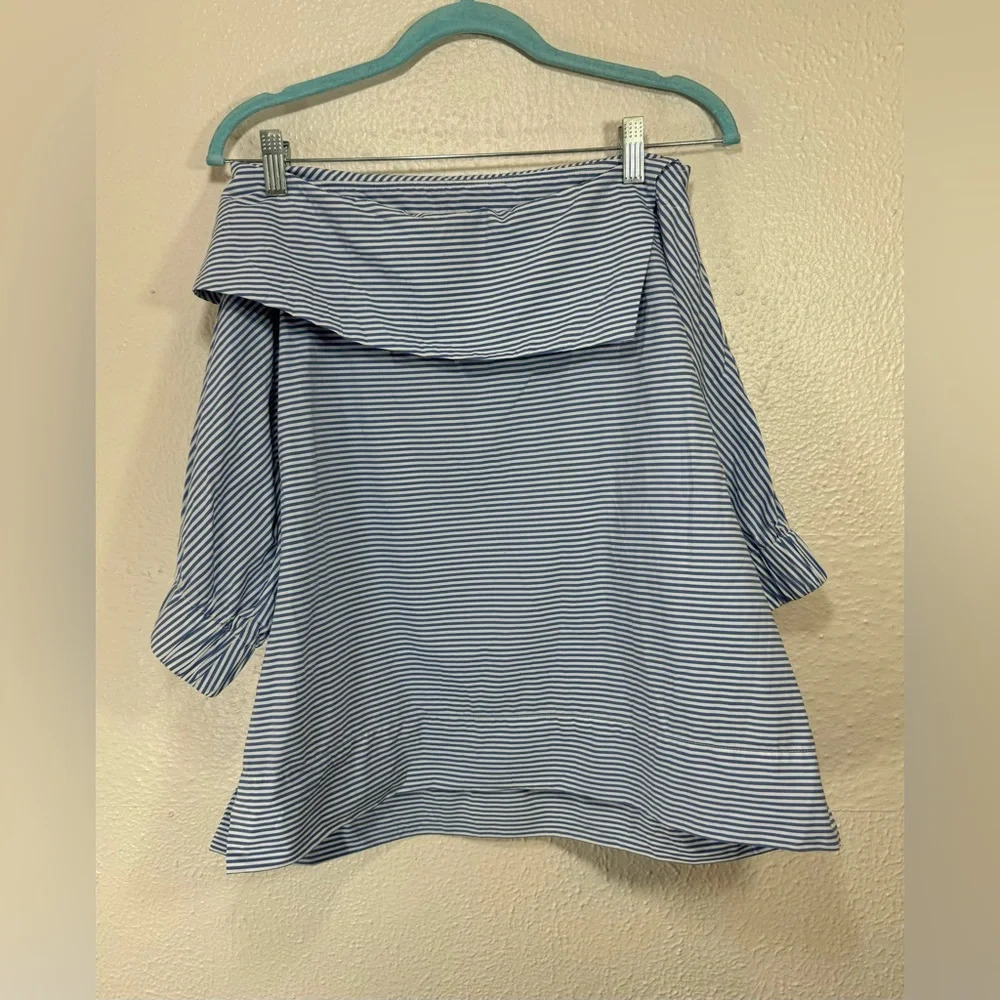 Finley Skipper Striped Nautical Poplin Top Women’s Medium Lightweight Chic
